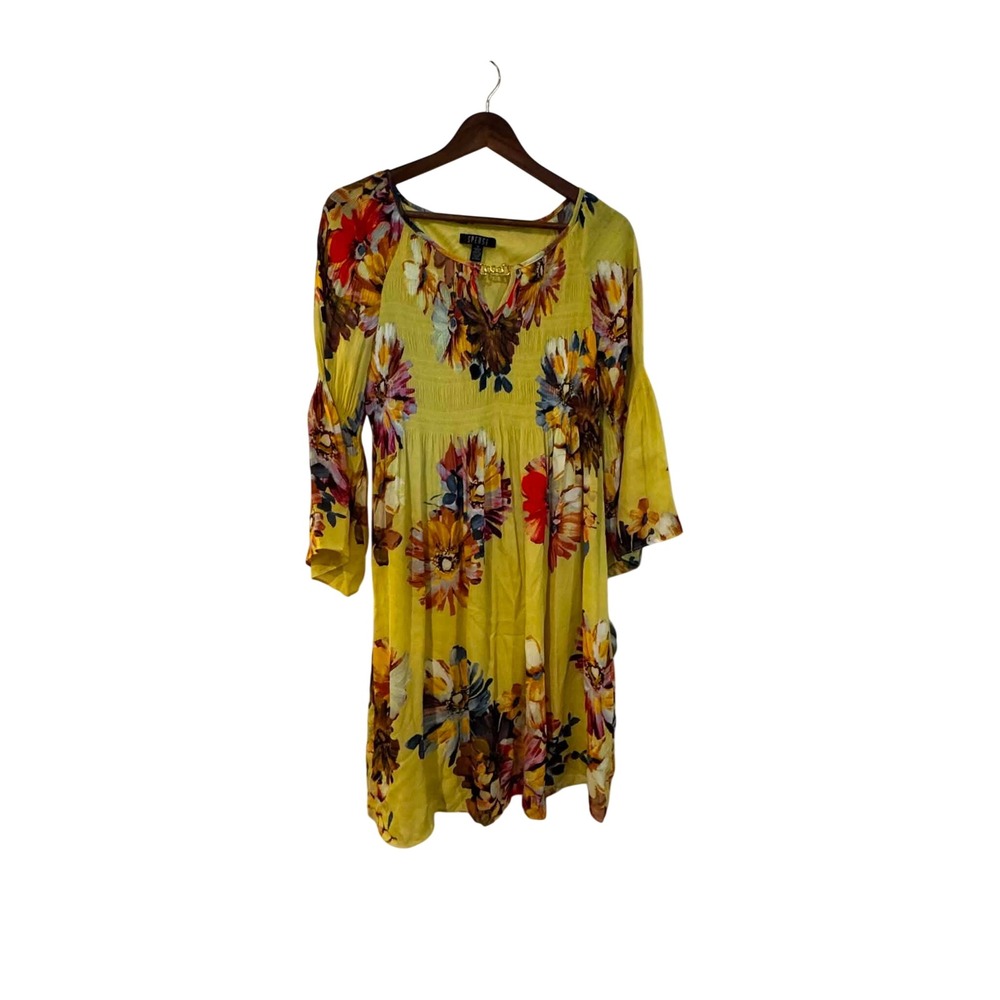 Spense Floral Peasant Dress Womens‎ 14 Yellow Excellent Smocked Bell Sleeve Boho